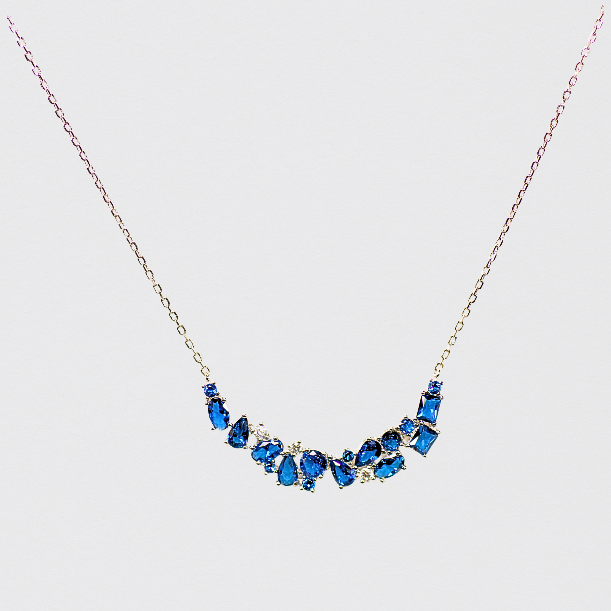 Rhodium Plated 925 Silver Necklace with Sapphire Stones – Timeless Elegance with Blue Shine