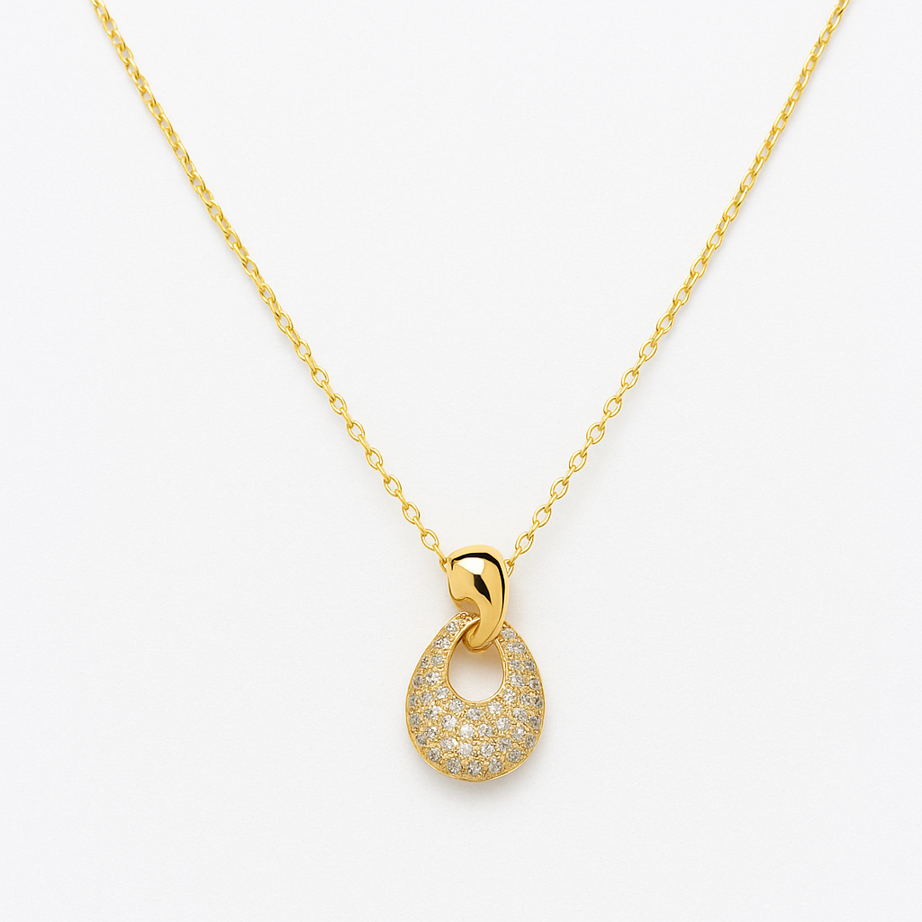 Colar de Prata  Dourada com Gota Cravejada de Zircónias