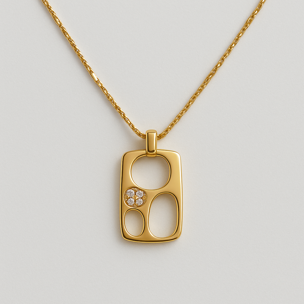 925 Silver Necklace with Gold Plating and Organic Pendant with Zirconia