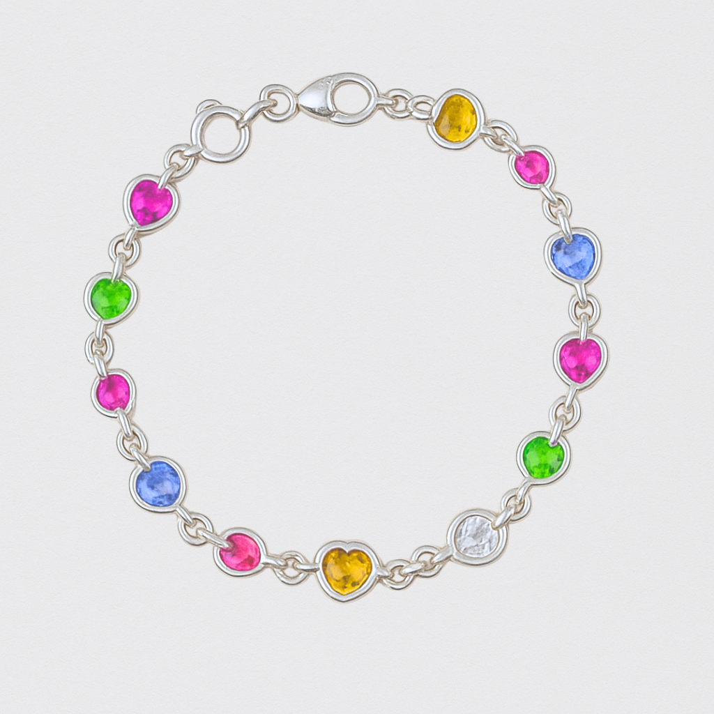 925 Silver Bracelet with Multicolor Hearts – Delicate Style