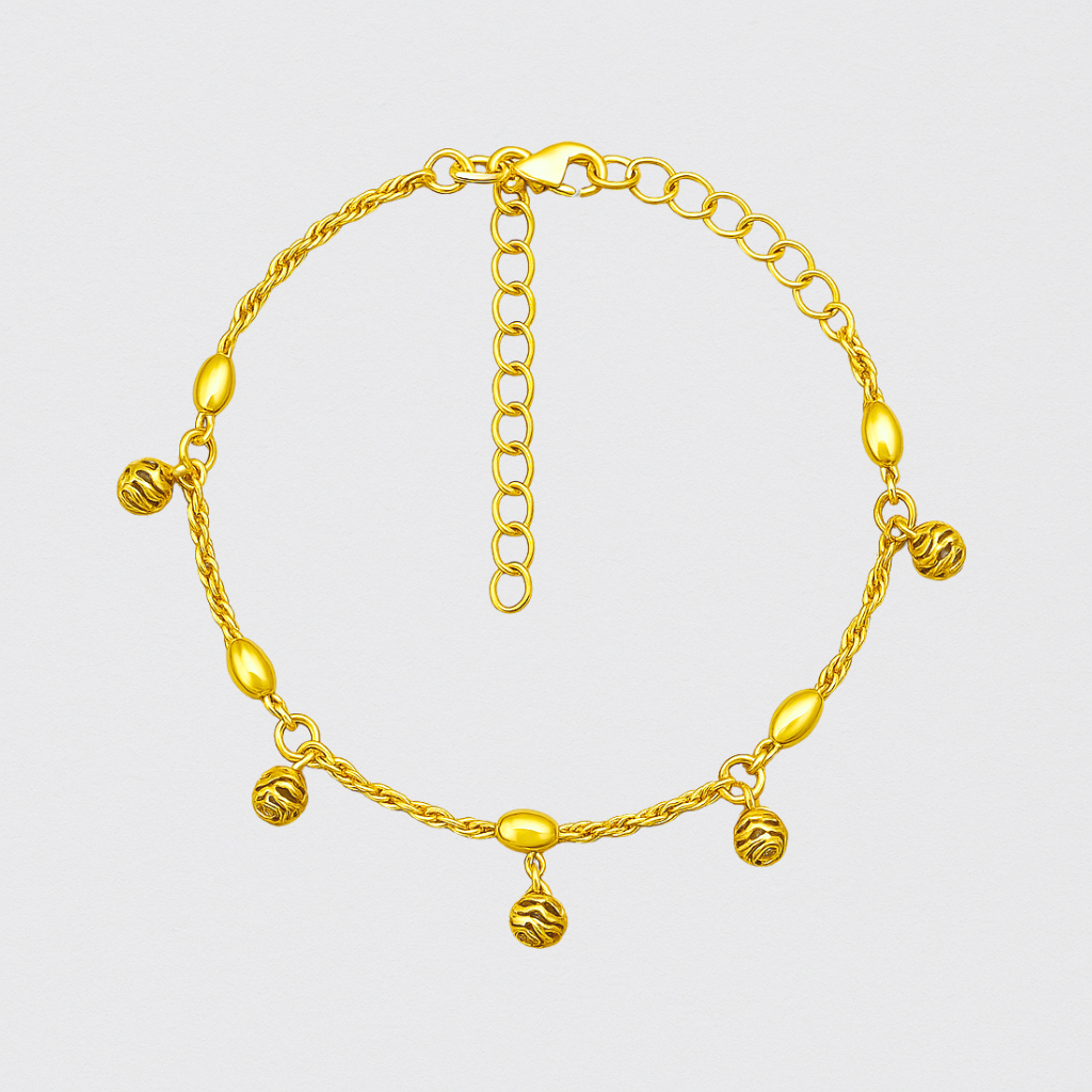 925 Silver Bracelet with Textured Beads and Elongated Links