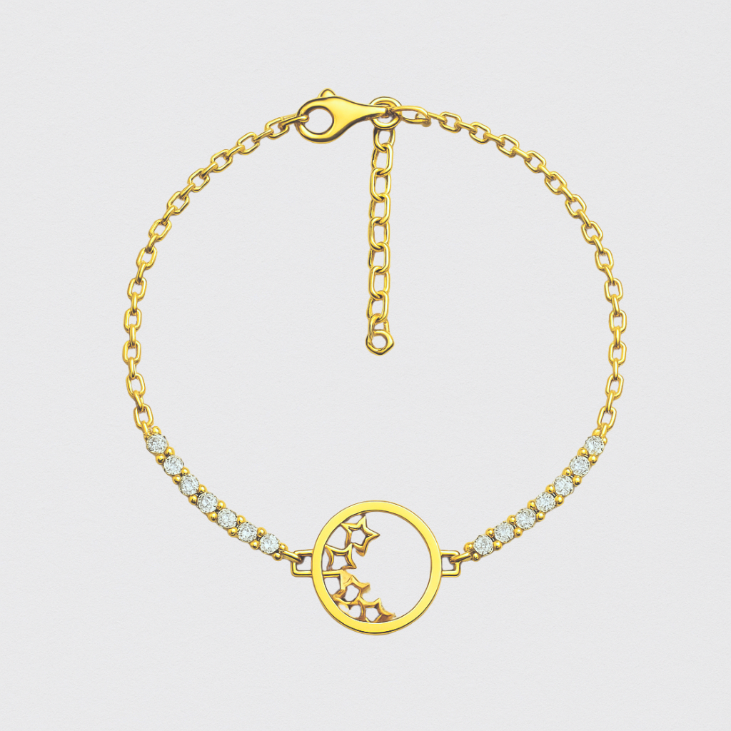 Pulseira Dourada Lua e Estrelas com Zircónias – Magia e Brilho Celestial