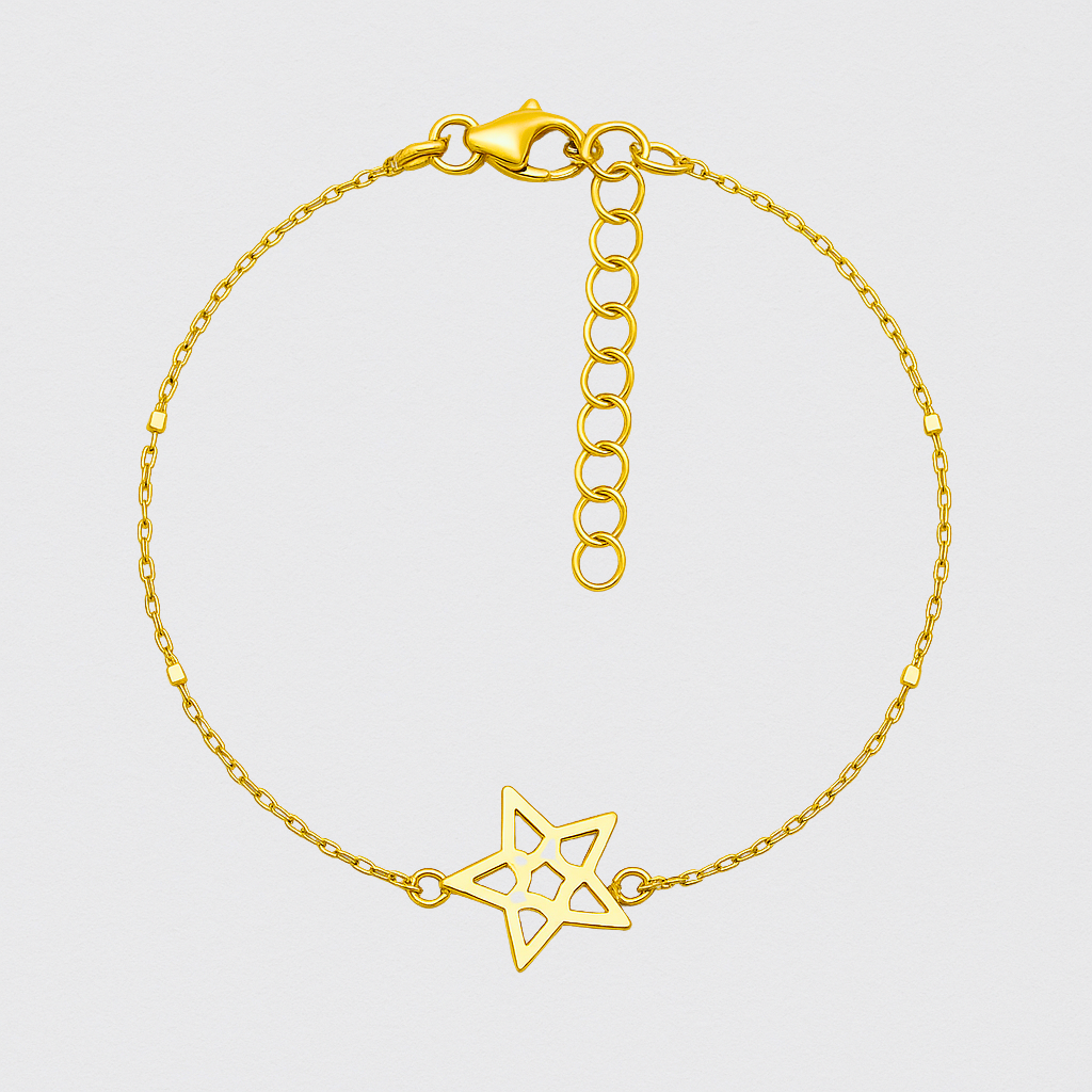 925 Silver Bracelet with Hollow Star and Cube Chain – Adjustable up to 19 cm