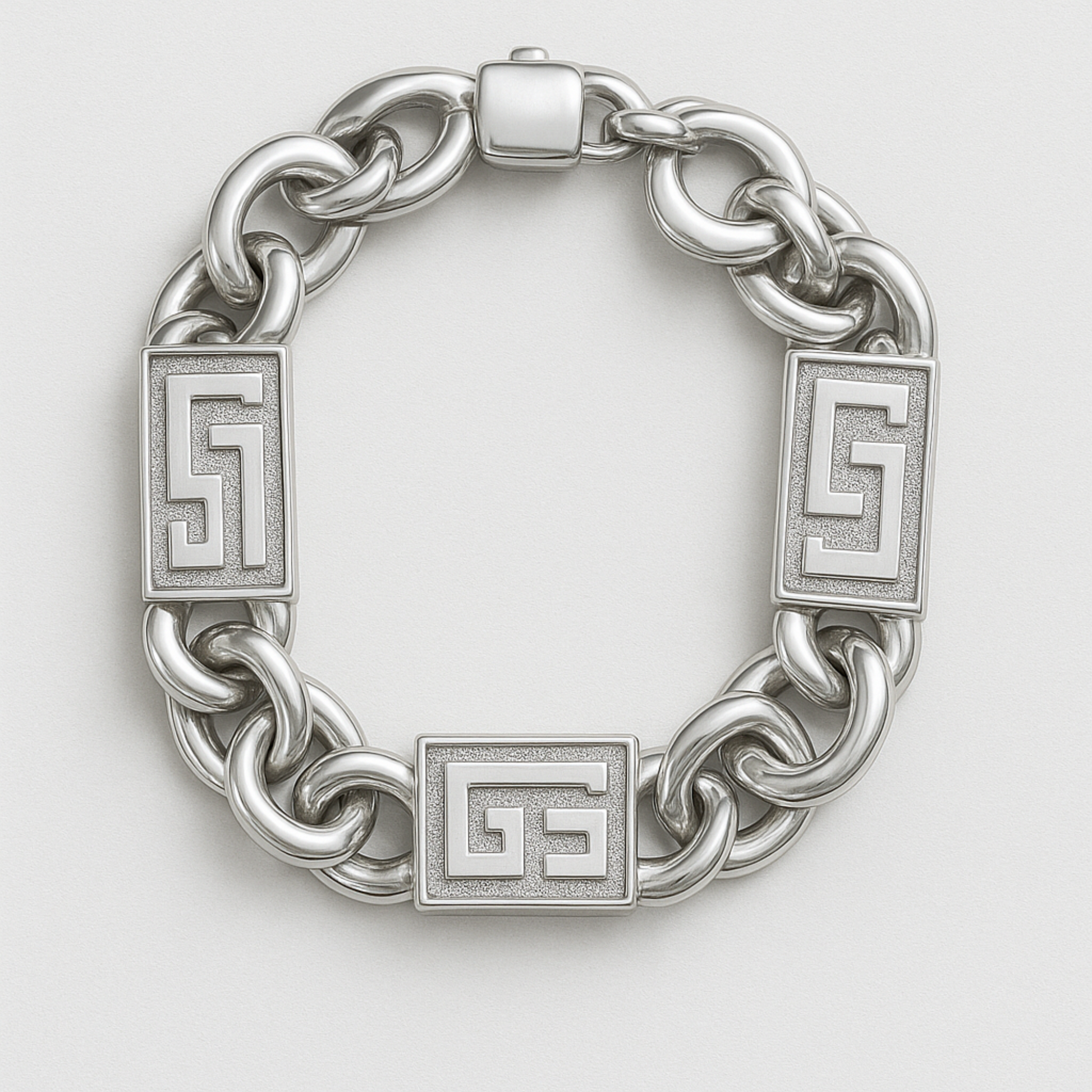 Men's Bracelet in 925 Silver with Greek Pattern Plates