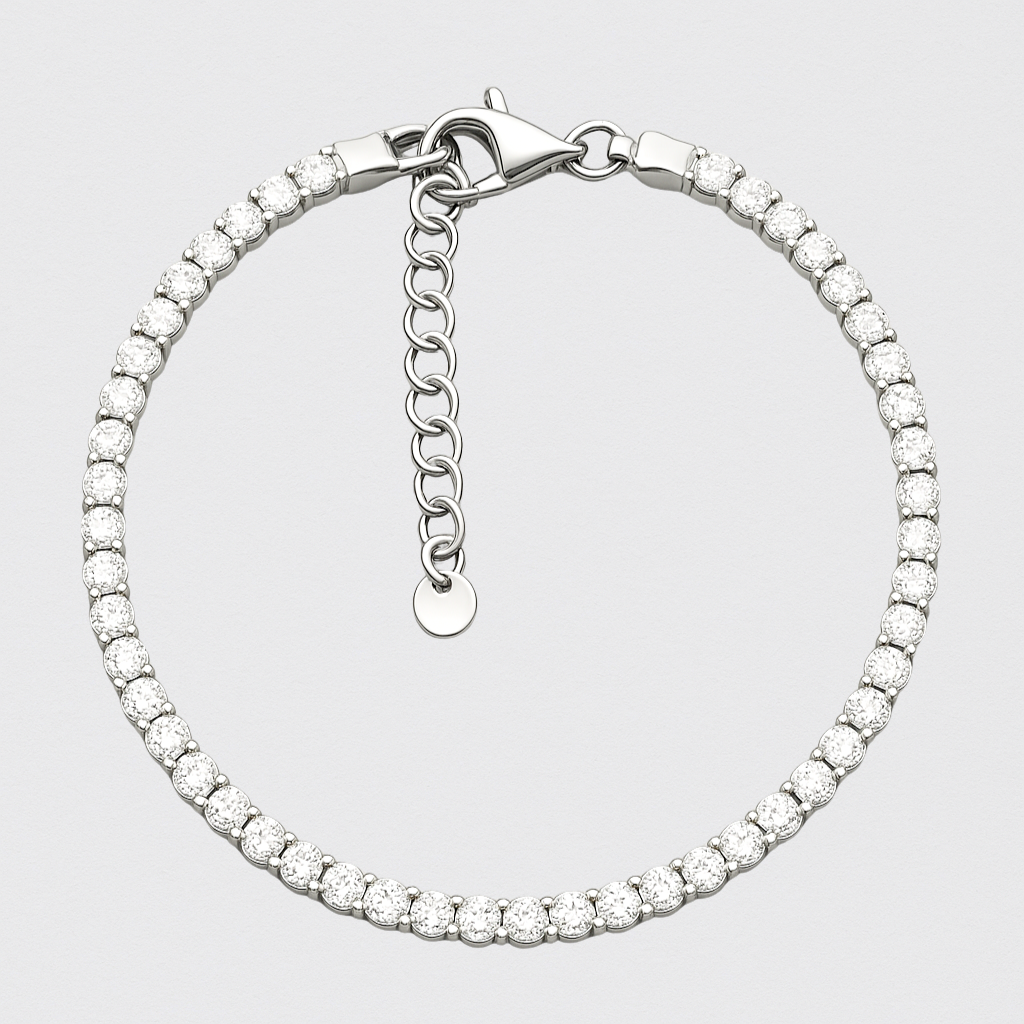 Tennis Bracelet with White Zirconias in Rhodium-Plated 925 Silver –