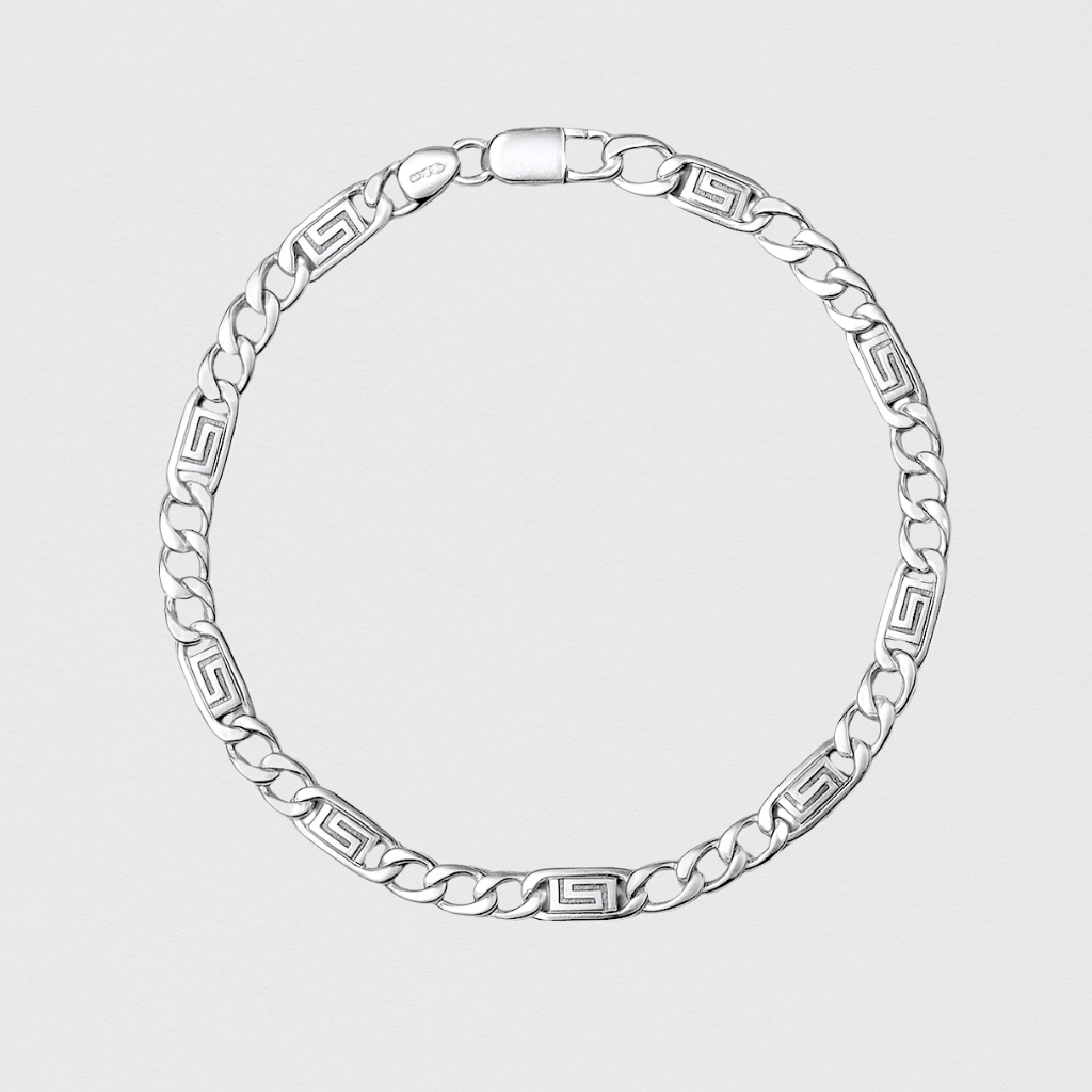 Valentino Bracelet with Openwork Links and Greek Pattern – Silver Finish