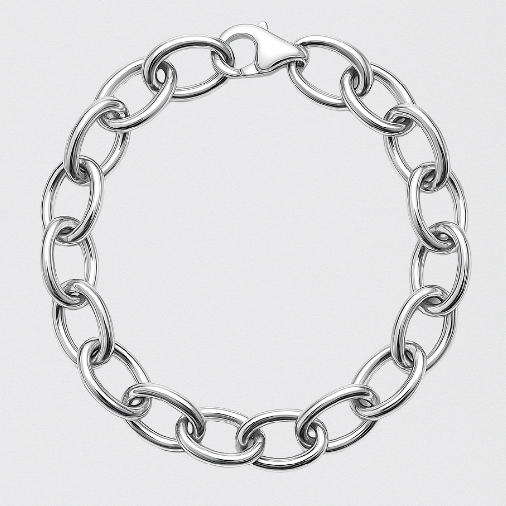 Bracelet with Oval Links in Rhodium-Plated 925 Silver – Modern Grumetta Style