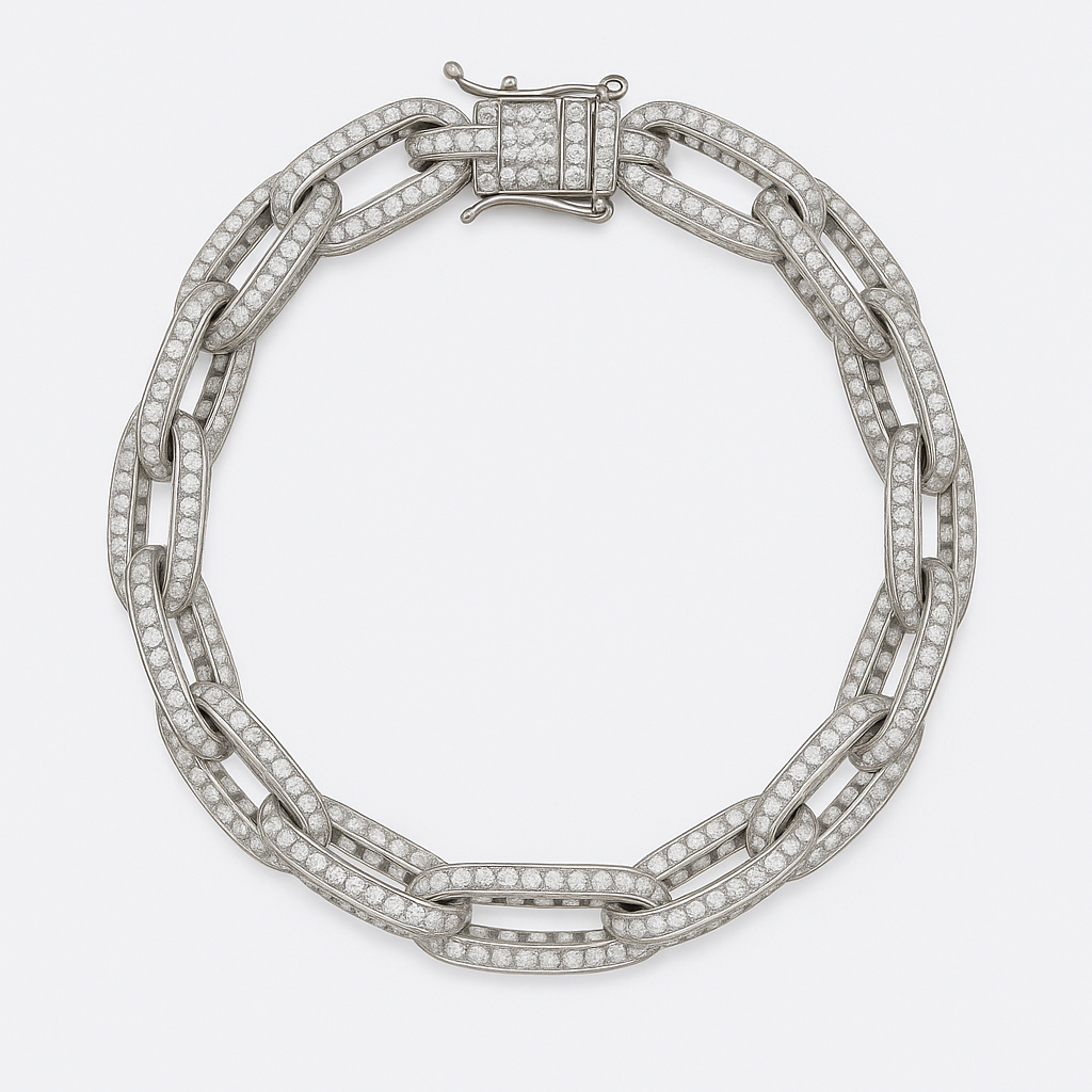 Rhodium Plated 925 Silver Bracelet with Studded Links 12 cm