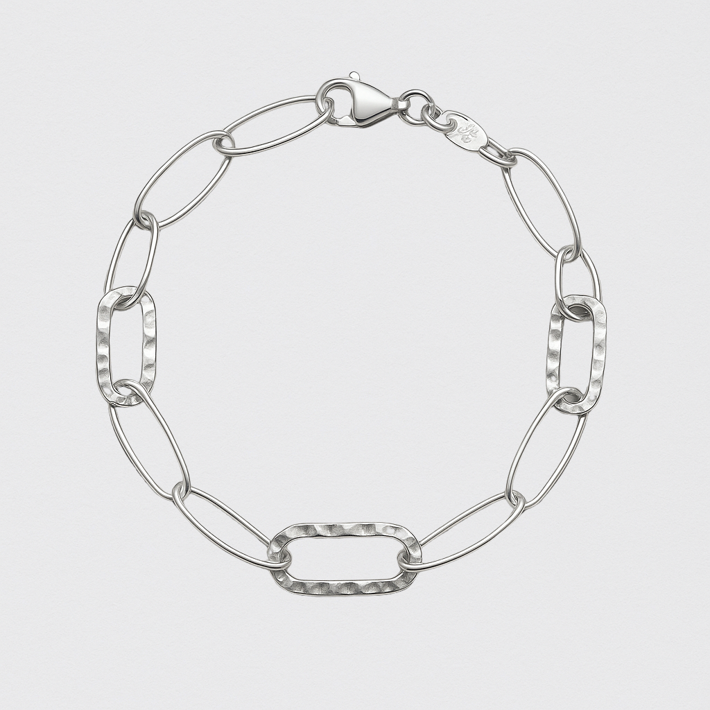 Textured Link Bracelet in 925 Silver with Shiny Finish *