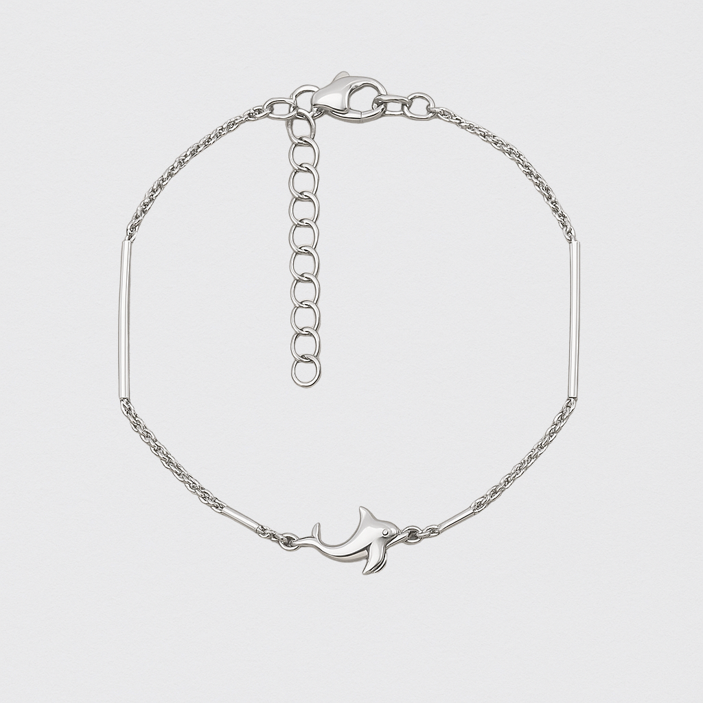925 Silver Bracelet with Polished Dolphin and Tubular Links – Adjustable up to 23 cm