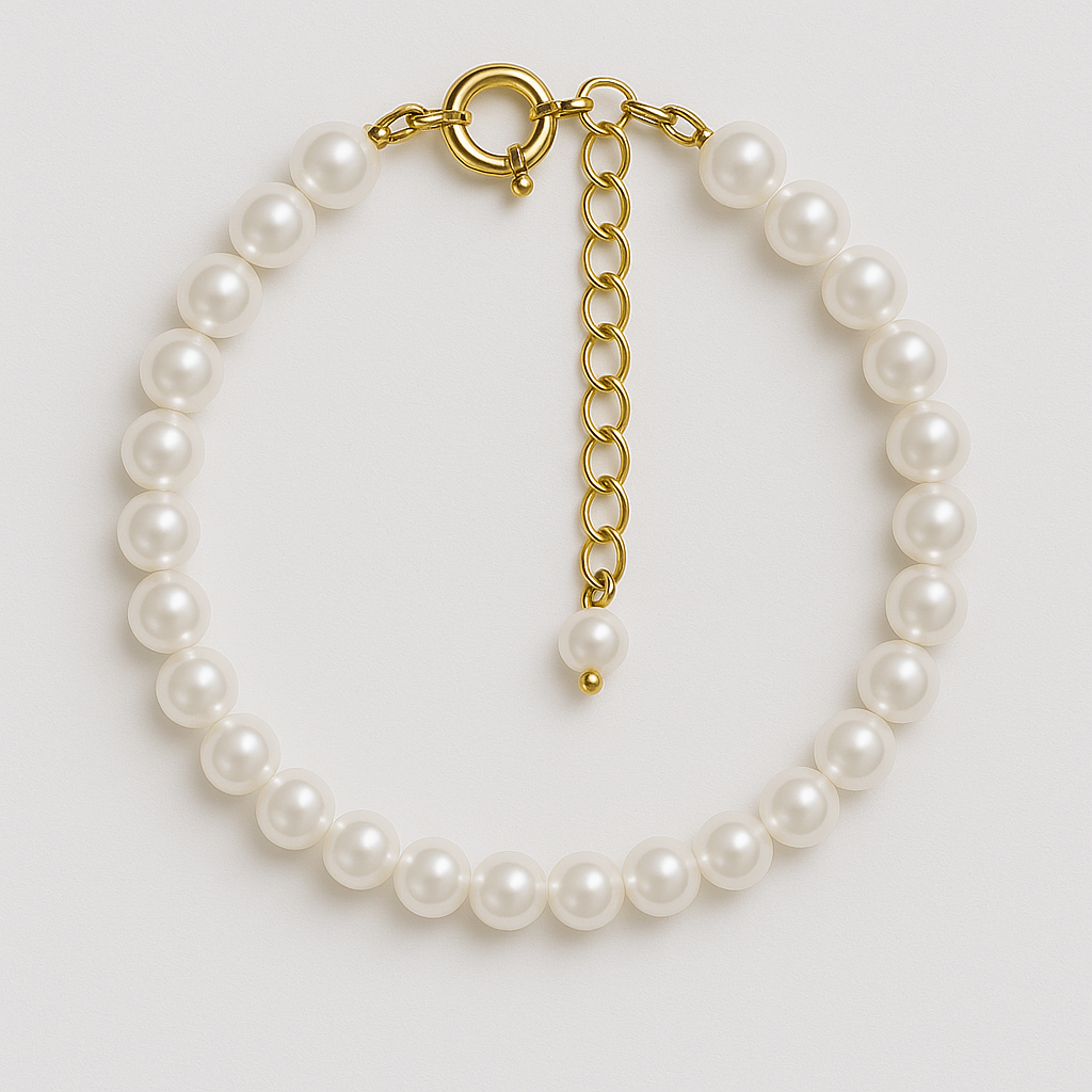 Bracelet with 5 mm White Pearls and Gold Clasp – Adjustable Length up to 22 cm