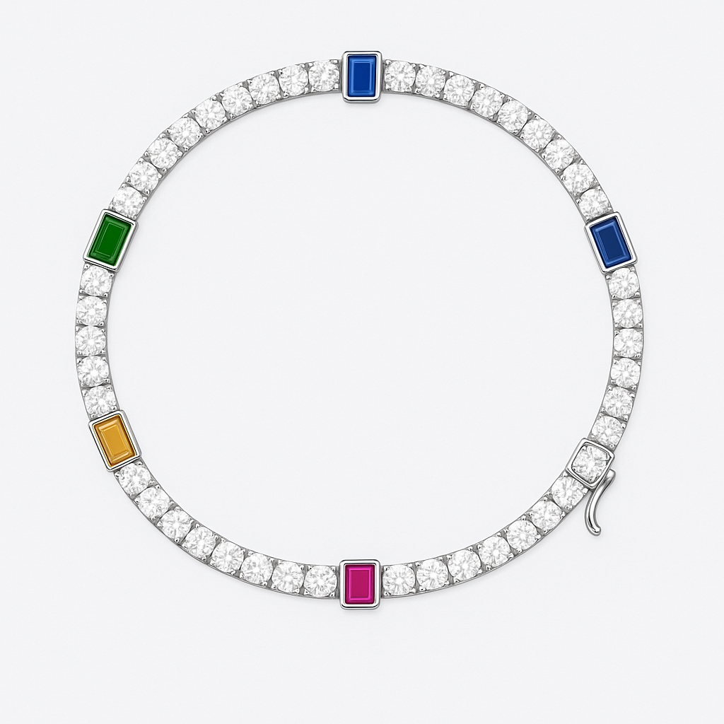 925 Silver Tennis Bracelet with Colored Crystals 18 cm