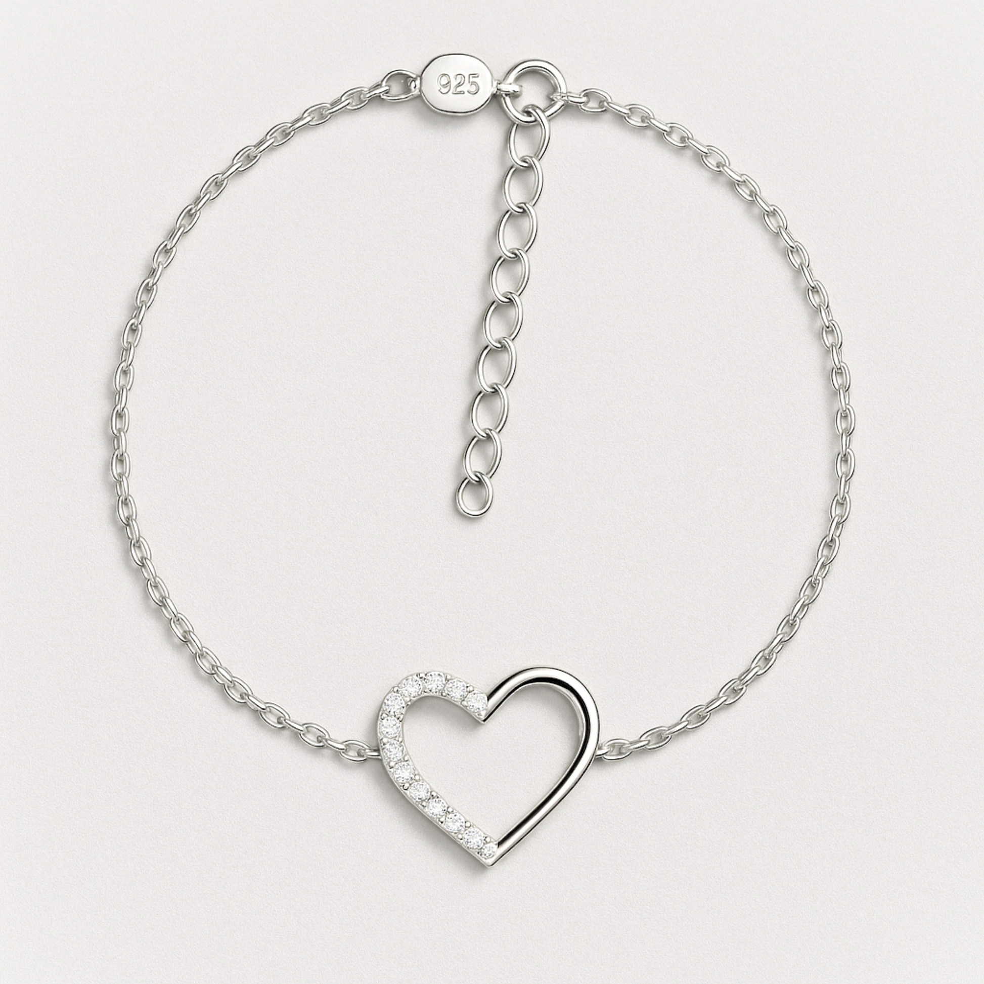 925 Silver Bracelet with Hollow Heart Studded