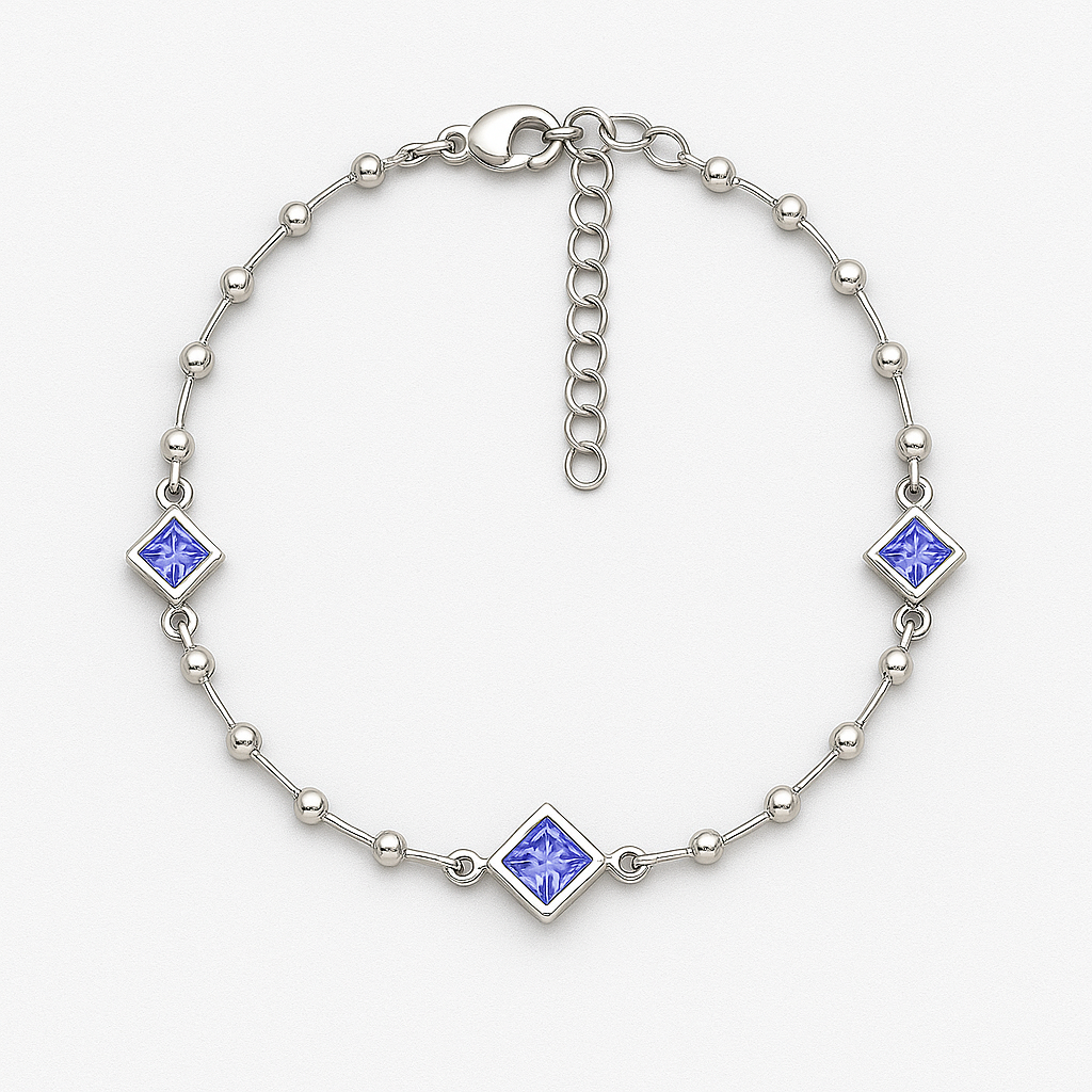 Rhodium Plated 925 Silver Bracelet with Blue Zirconias – A Touch of Color with Elegance