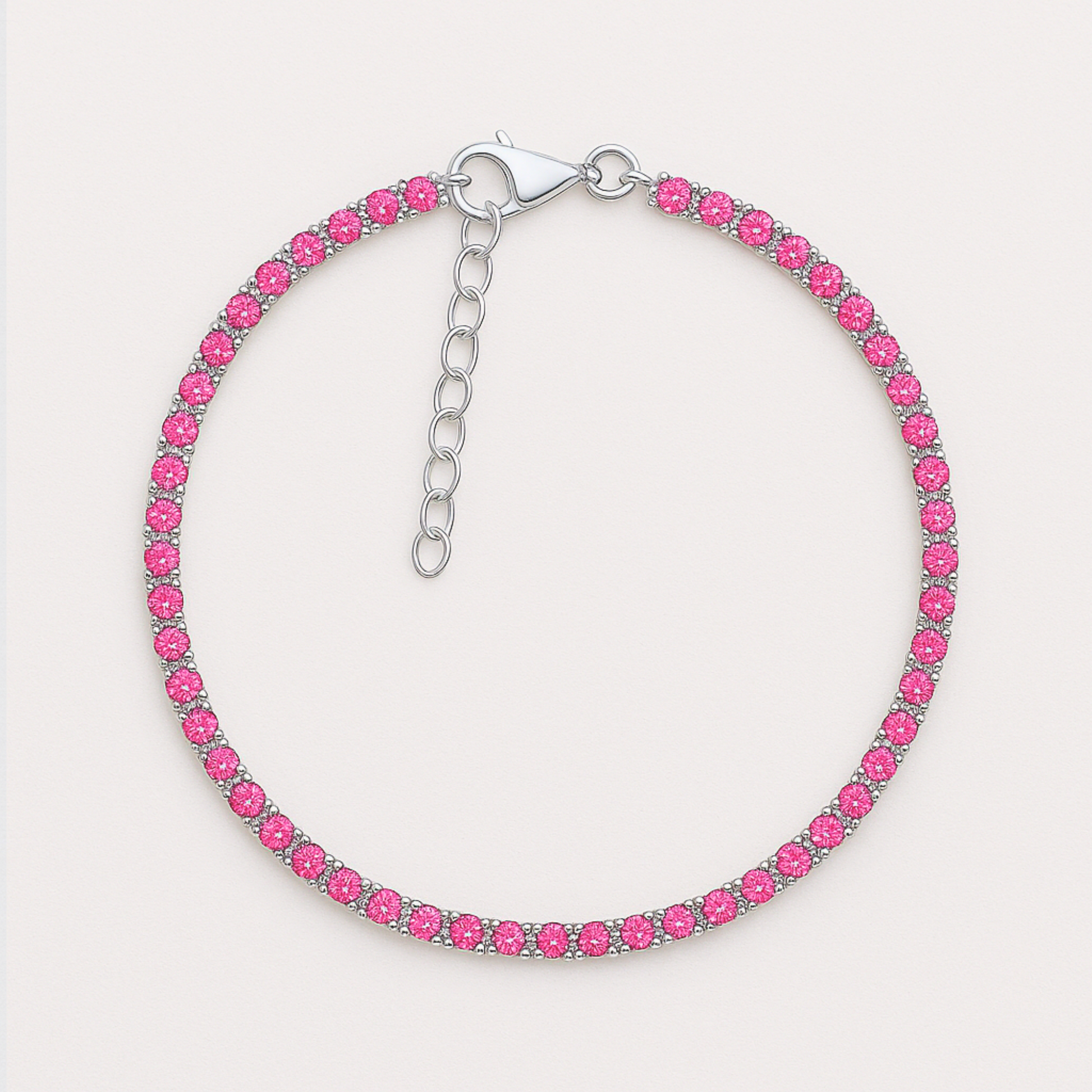 925 Silver Bracelet with Pink Crystals