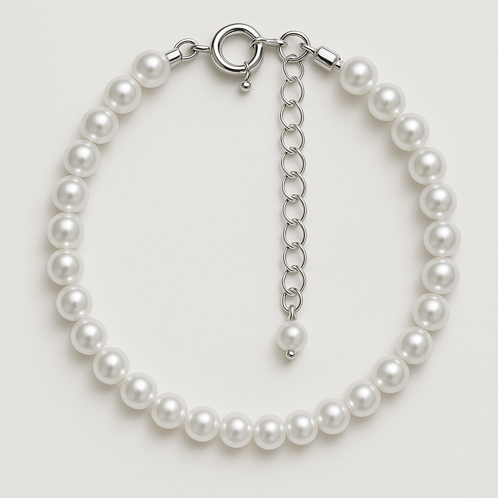 925 Silver Bracelet with 4 mm Light Gray Pearls – Adjustable Length up to 20 cm