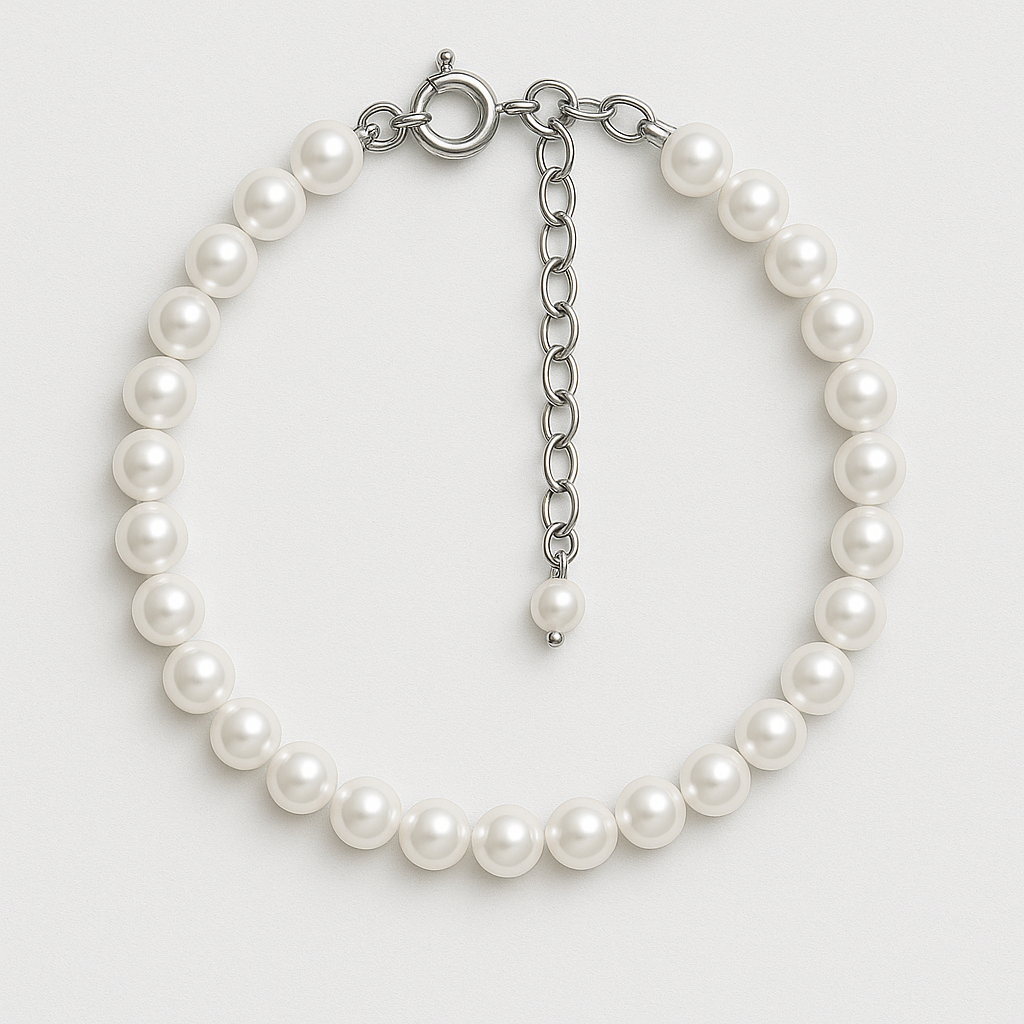 Bracelet with 5 mm White Pearls and Silver Clasp – Adjustable Length up to 22 cm