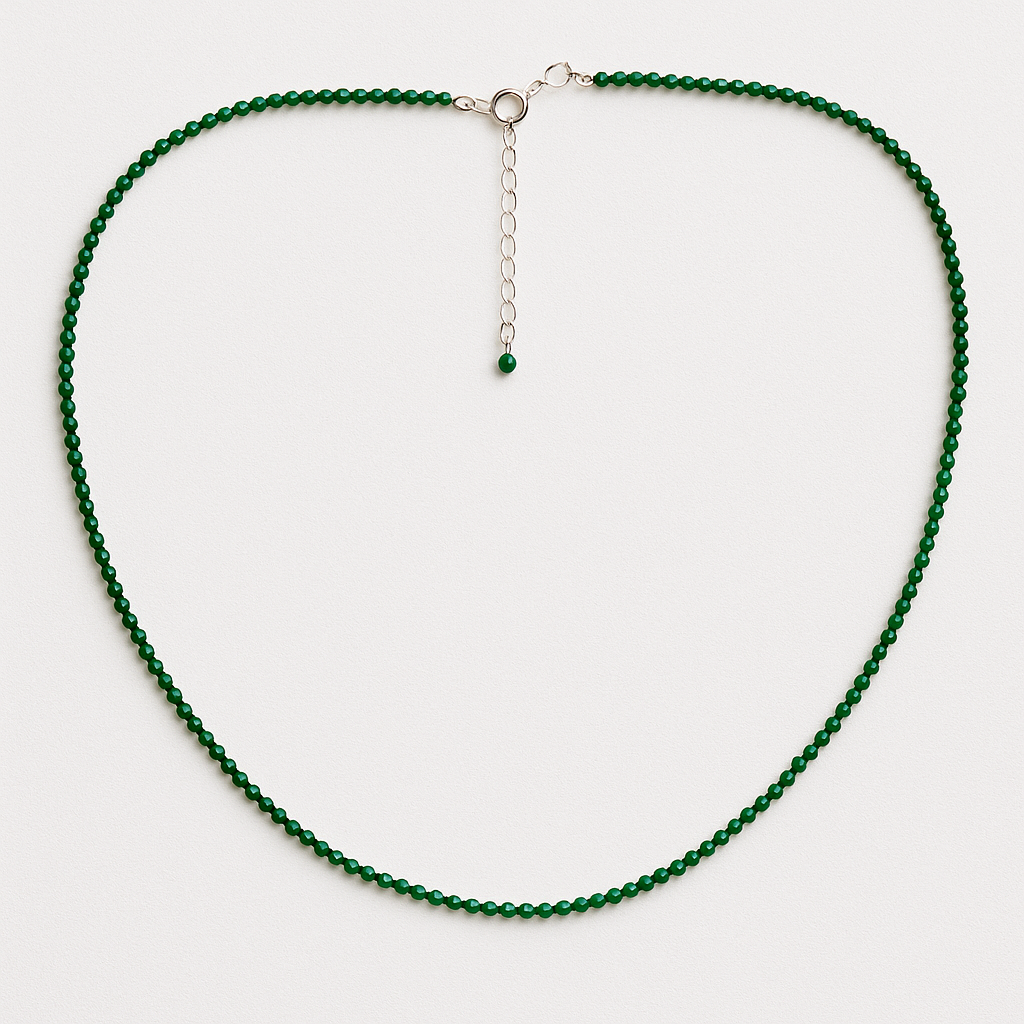 Necklace with Natural Malachite Stones and Silver Clasp