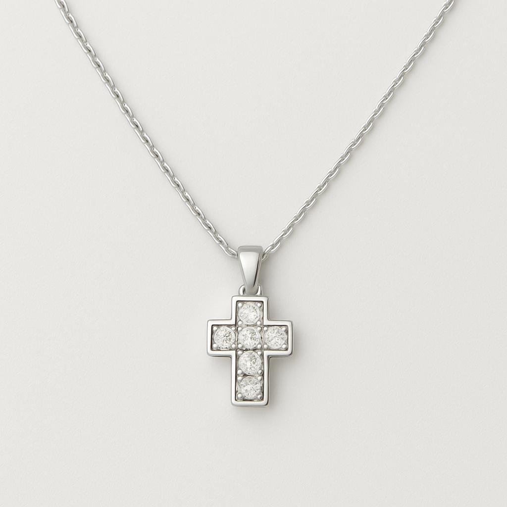 Darkened 925 Silver Necklace with Cross and Black Crystals