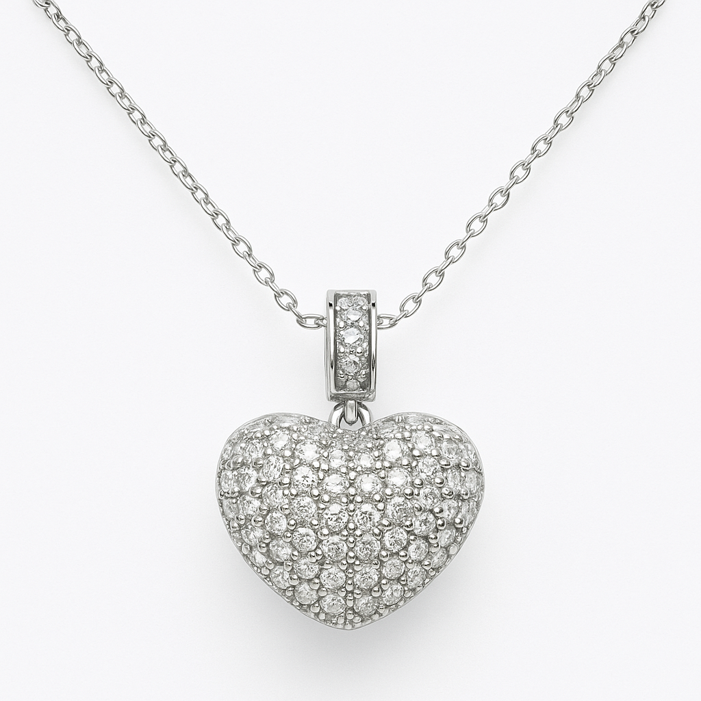 Rhodium Plated 925 Silver Necklace with Crystal Heart Pendant – Adjustable up to 42 cm