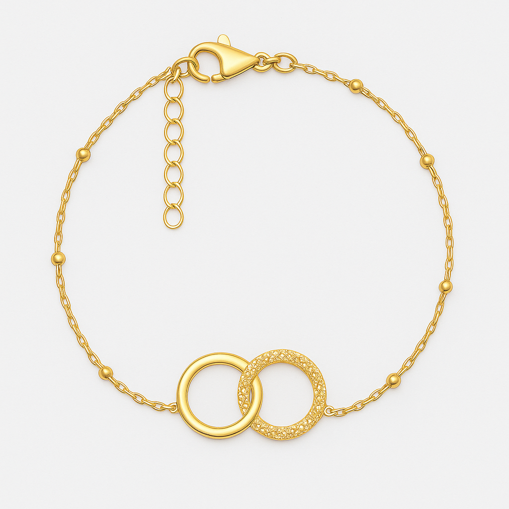 925 Silver Bracelet with Intertwined Links and Beads – Adjustable up to 20 cm