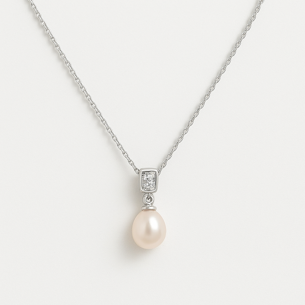 Colar de Prata 925 com Pérola e Pedra Central