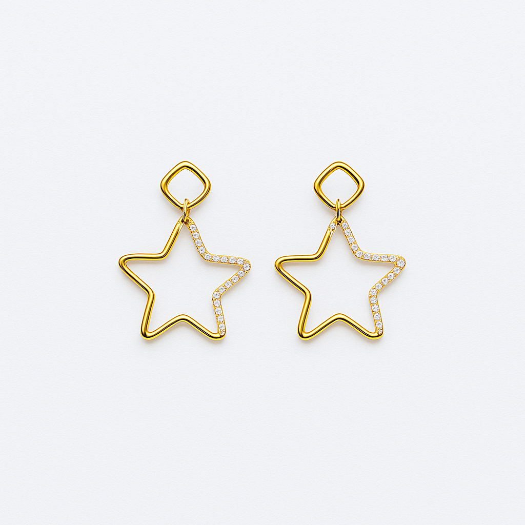 Star Earrings with Crystals in 925 Gold Plated Silver