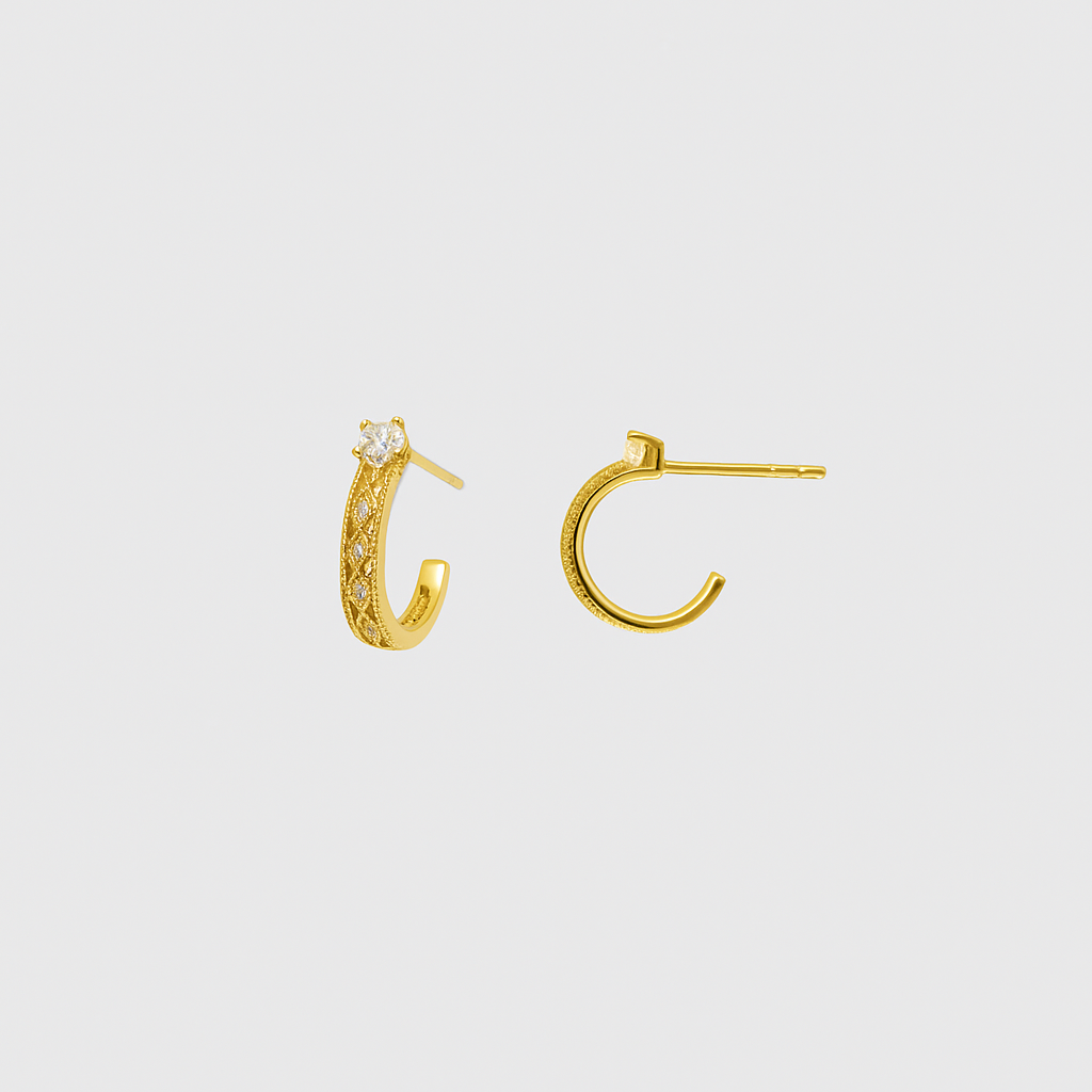 925 Silver Gold Plated Half Hoop Earrings with Central Zirconia