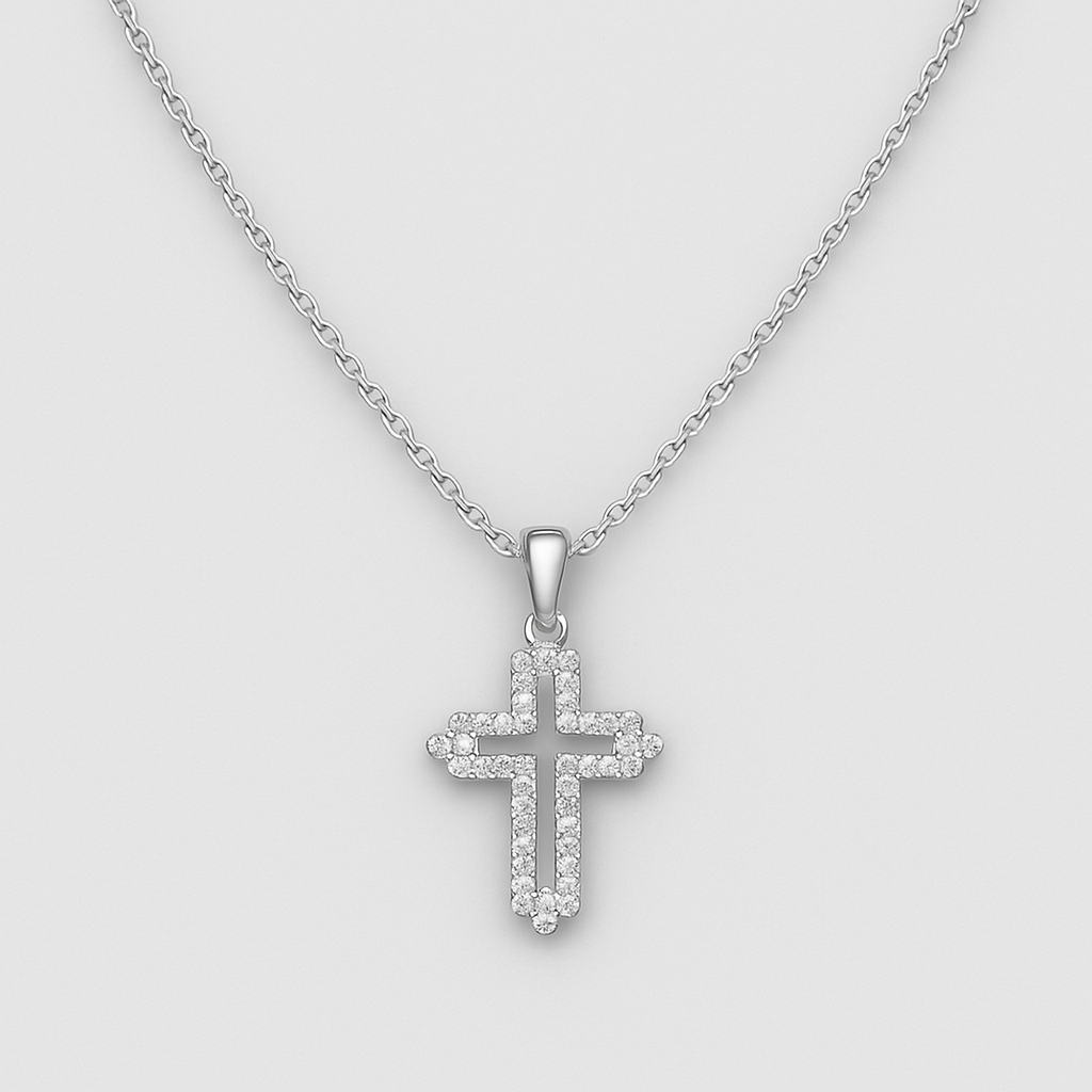 925 Silver Necklace with Studded Cross