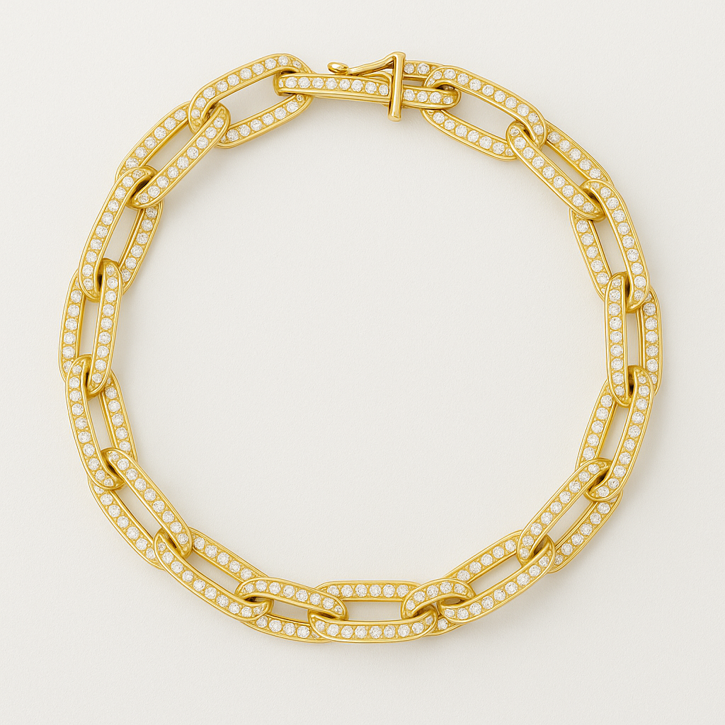 925 Silver Bracelet with Gold Studded Links 12 cm