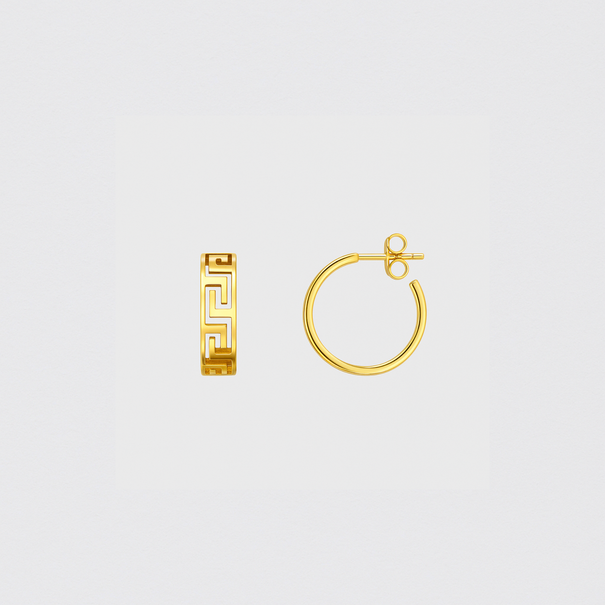 Gold Hoop Earrings with Greek Pattern in 925 Silver