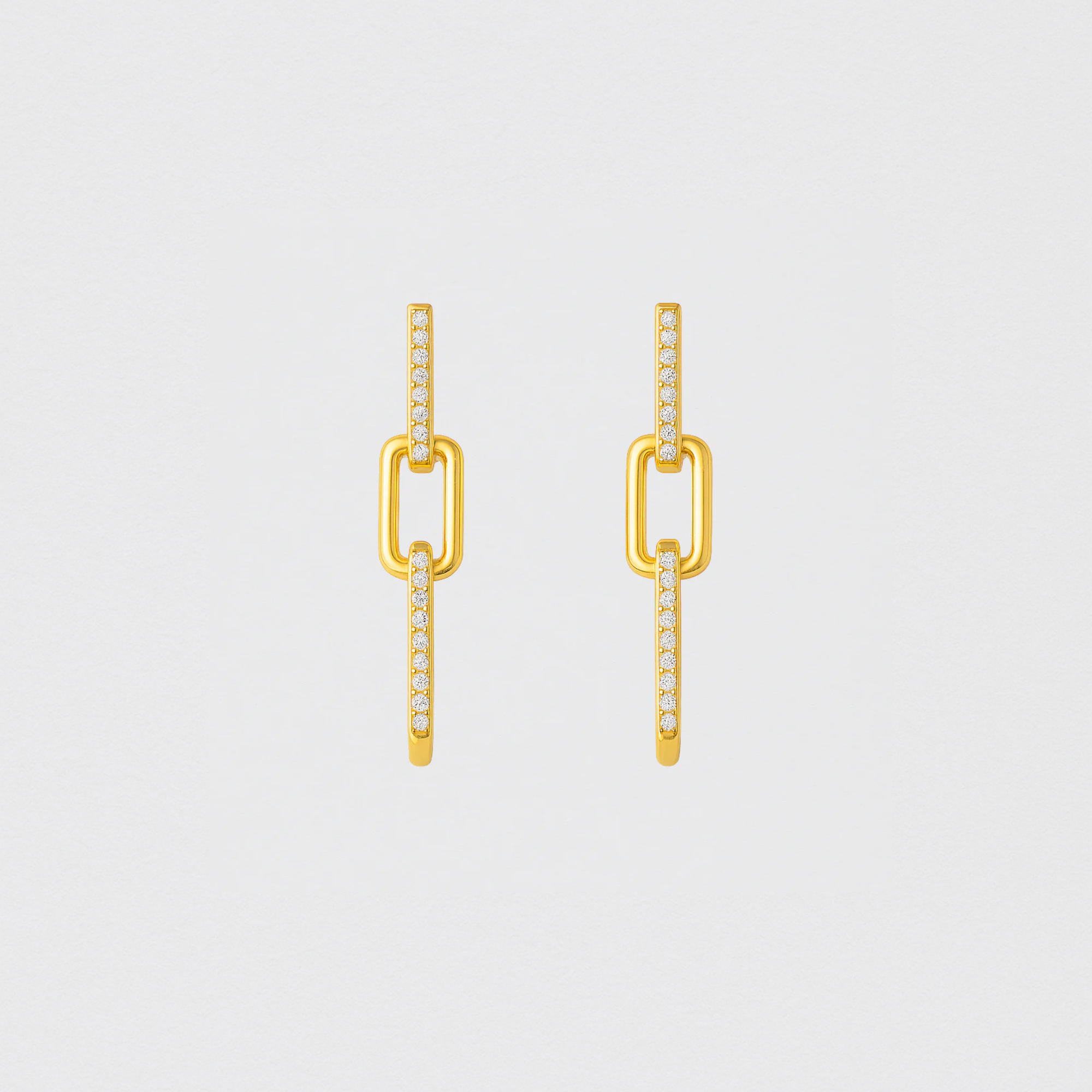 925 Gold Plated Silver Earrings with Link and Zirconias