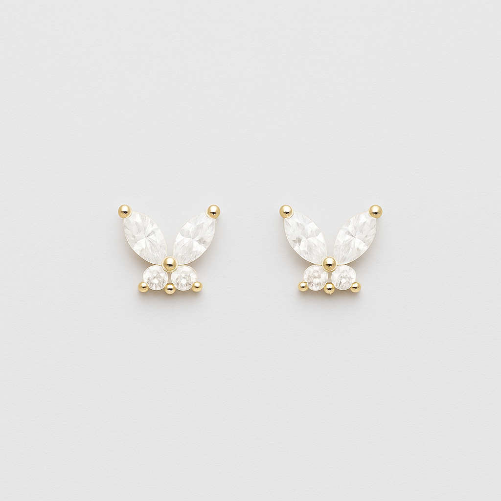 925 Gold Plated Silver Earrings with Clear Crystals – Butterfly Design