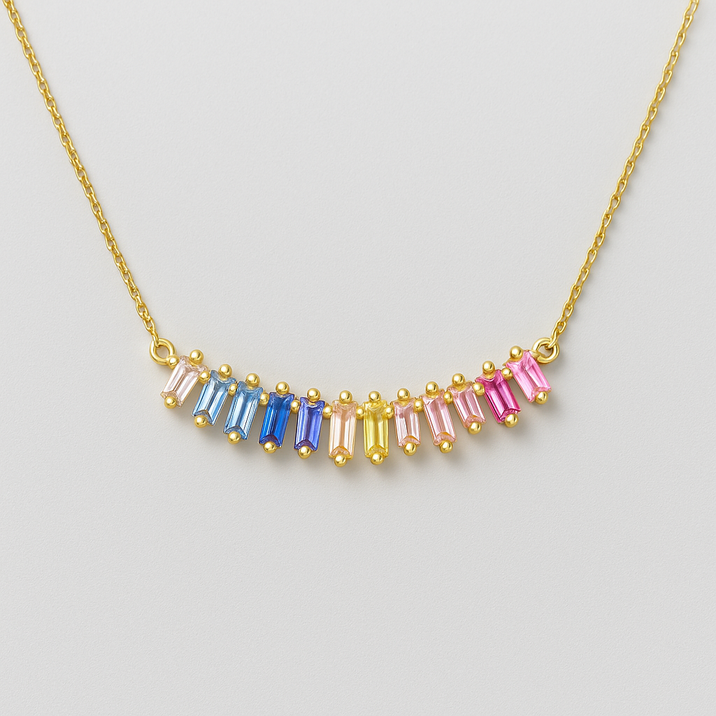925 Gold Plated Silver Necklace with Multicolored Crystals