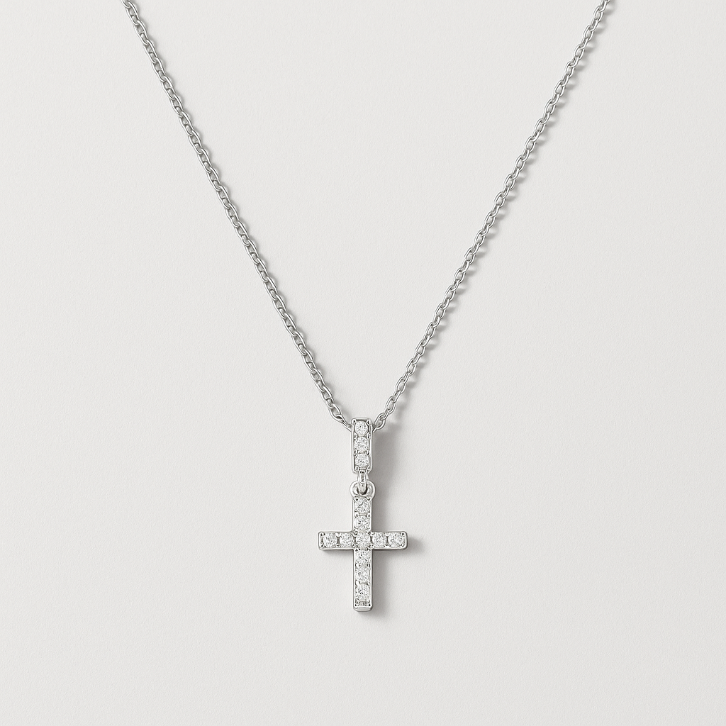 925 Silver Necklace with Cross Studded with Cubic Zirconia