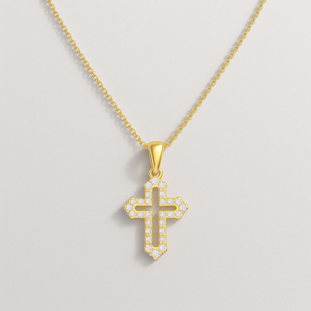 925 Silver Necklace with Gold Studded Cross
