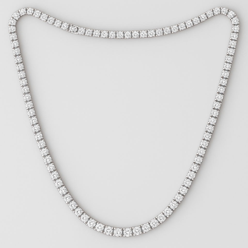 Colar  Tennis de Prata 925 com Banho de Ródio e Zircónias Cravejadas – 60 cm