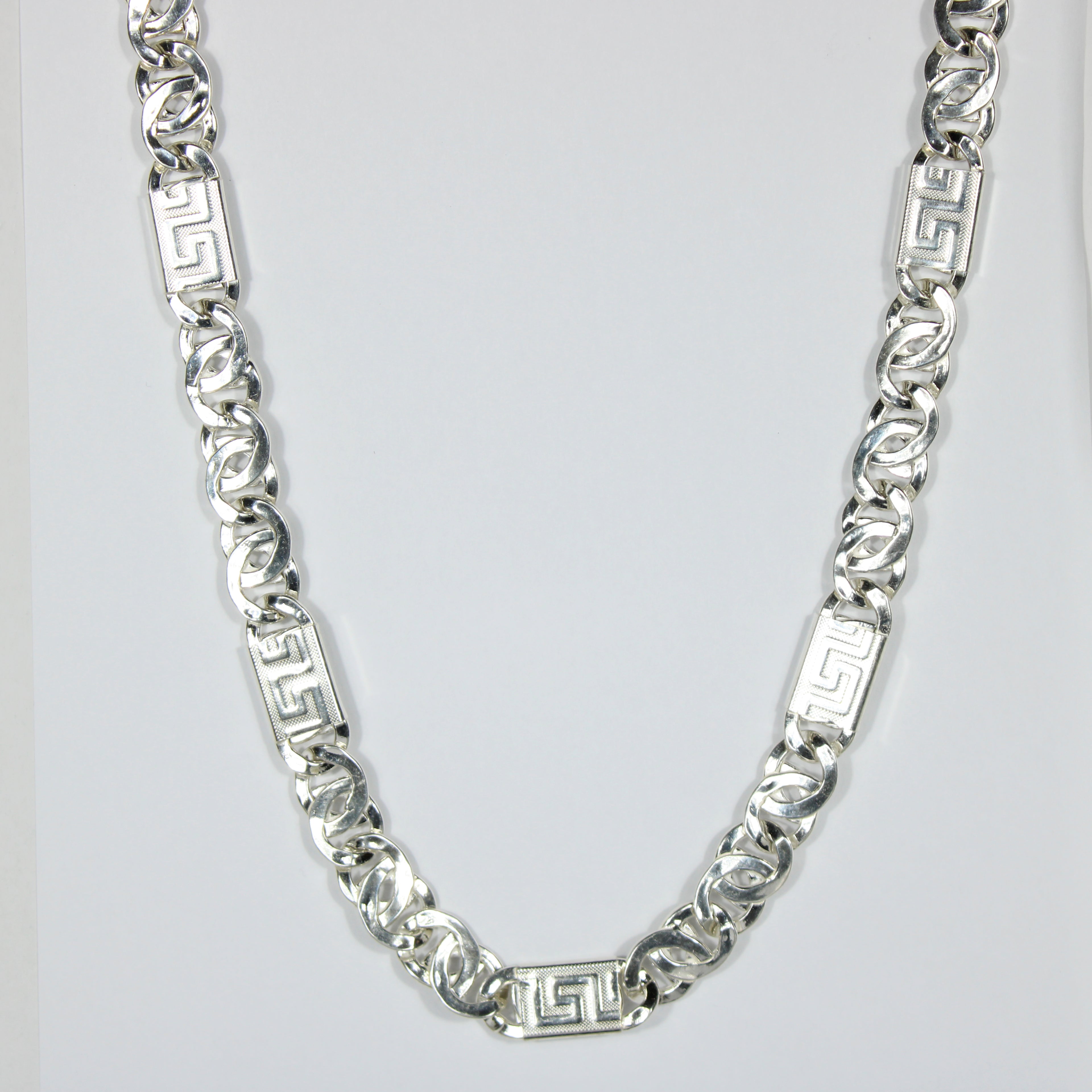 925 Silver Necklace with Links and Greek Plaques