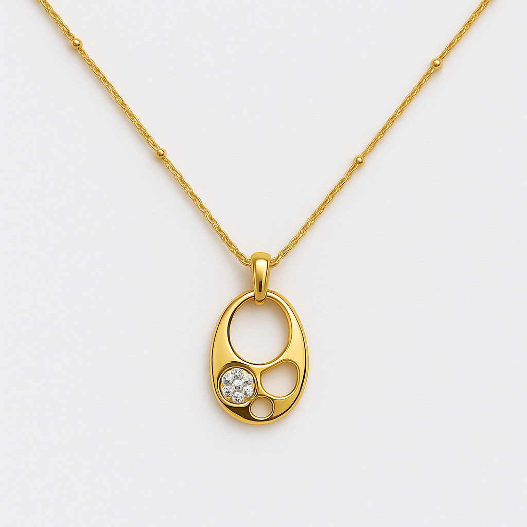 925 Gold Plated Silver Necklace with Oval Pendant with Zirconias