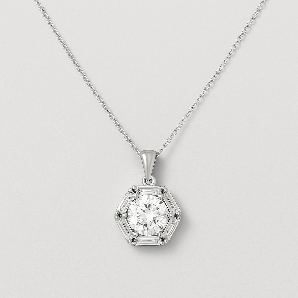925 Silver Necklace with Octagonal Crystal Pendant – Timeless Shine and Elegance