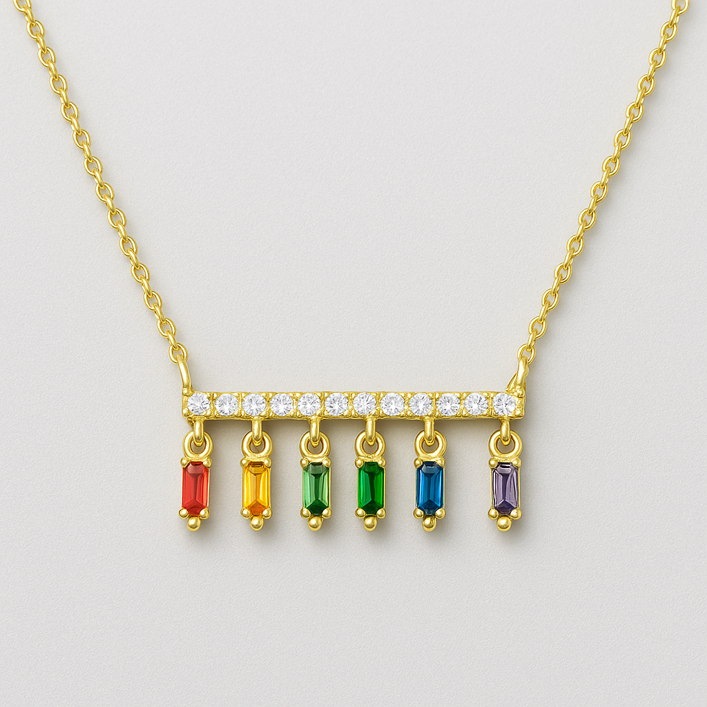 925 Gold Plated Silver Necklace with Colorful Zirconias