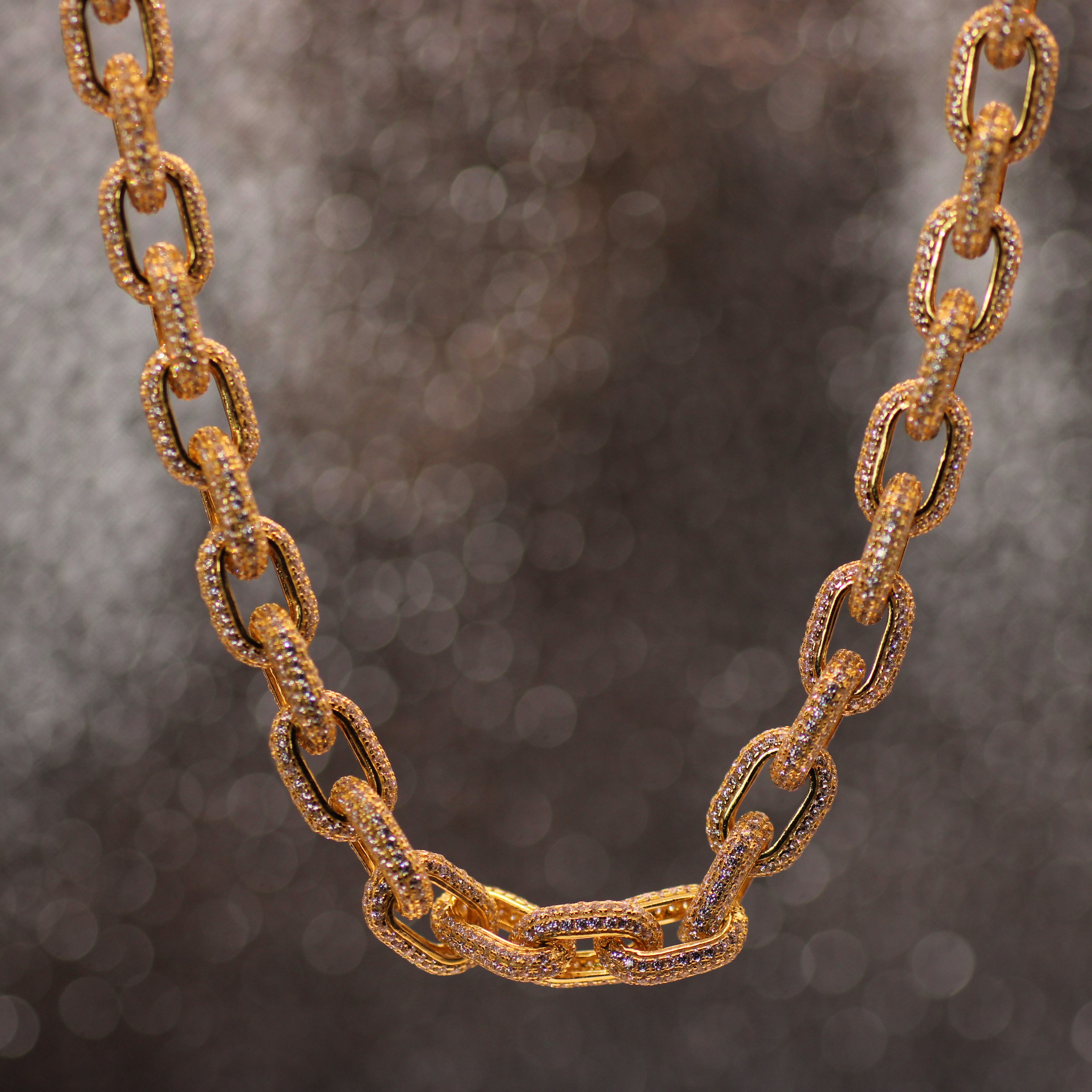 Gold Link Necklace with Crystals – 925 Silver Imposing Luxury Style