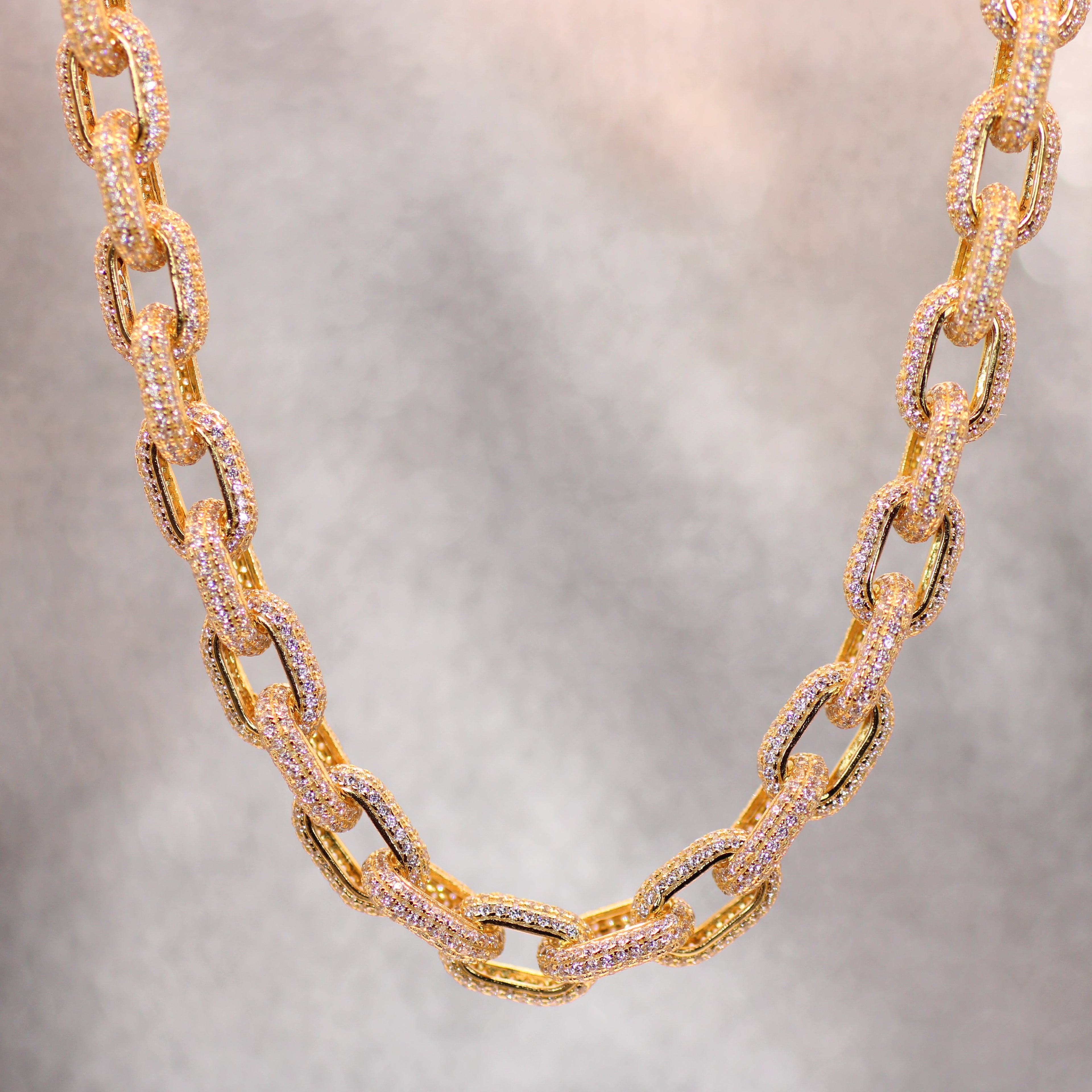 Gold Link Necklace with Crystals – 925 Silver Imposing Luxury Style