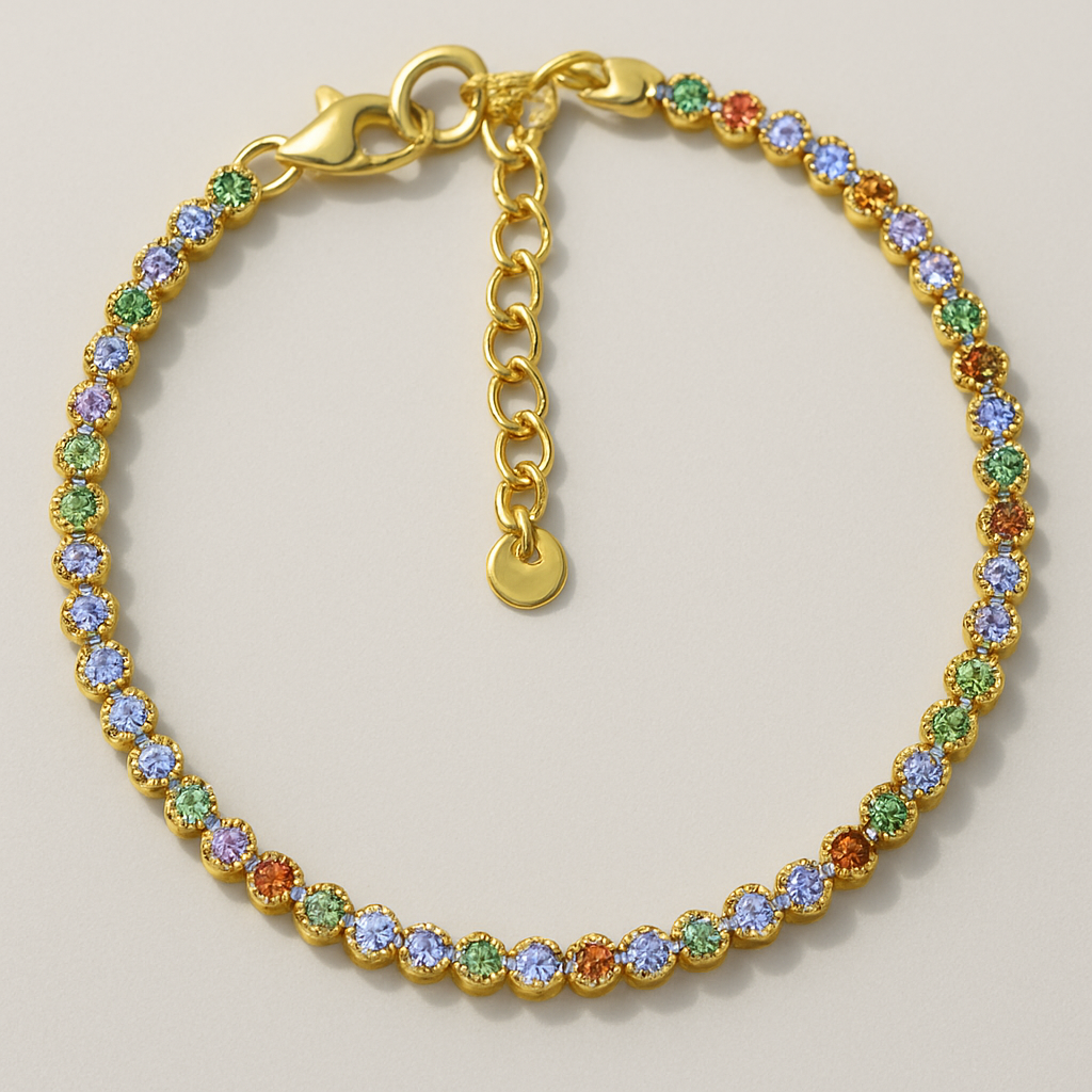 Catena Tennis Multicolor Bracelet in 925 Gold Plated Silver - 19 cm
