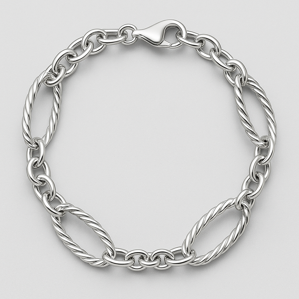 925 Silver Bracelet with Smooth and Twisted Links – Classic with a Modern Touch