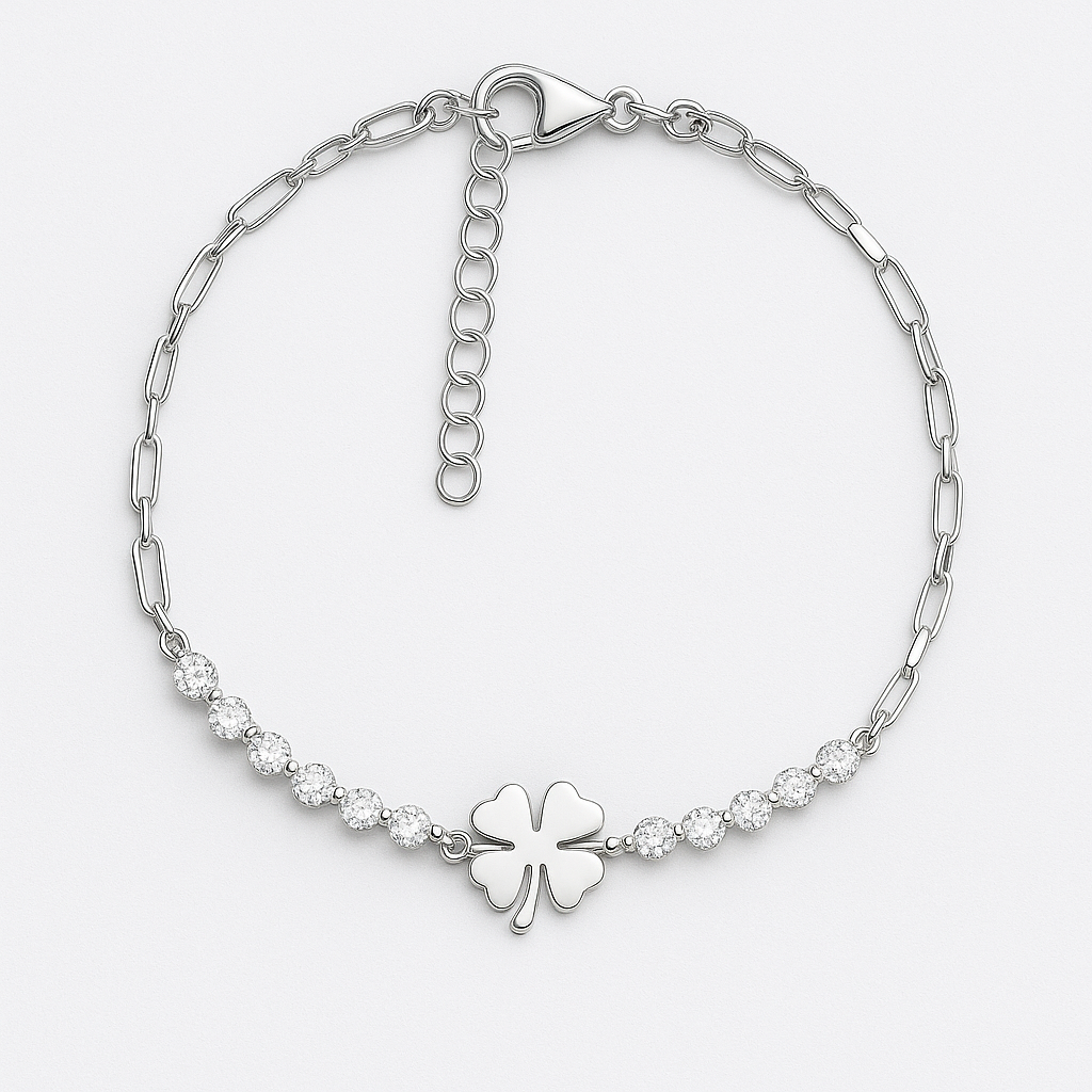 Lucky Clover Bracelet with Crystals in Rhodium-Plated 925 Silver – Delicacy with Meaning