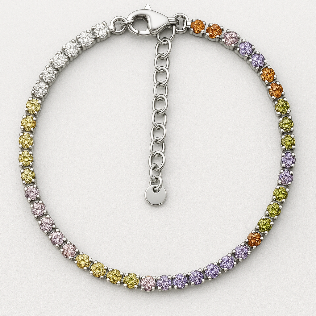 Multicolor Riviera Bracelet with Zirconias in Rhodium-Plated 925 Silver – Rainbow Shine