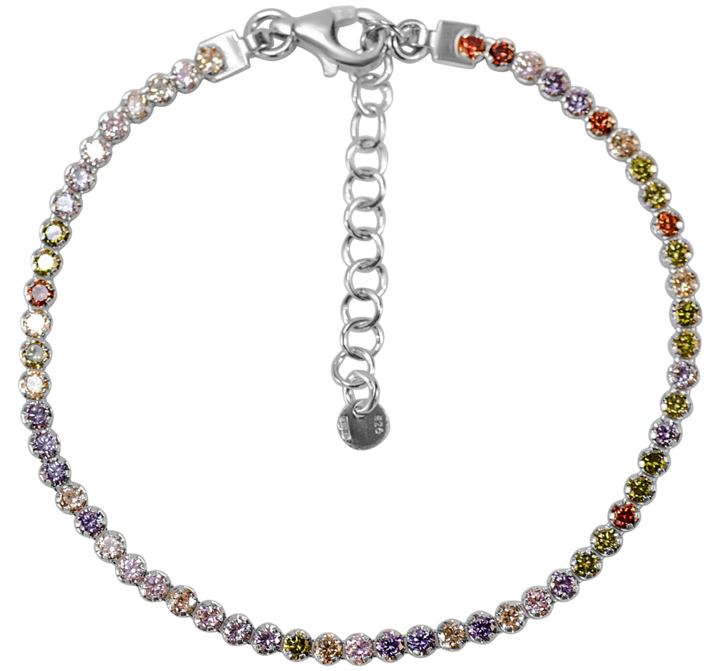 Multicolor Riviera Bracelet with Zirconias in Rhodium-Plated 925 Silver – Rainbow Shine
