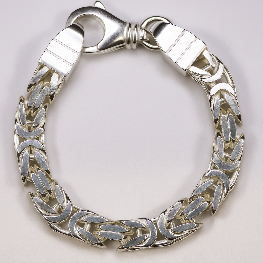 Pulseira de Prata 925 com Elos Trabalhados em Estilo Bizantino