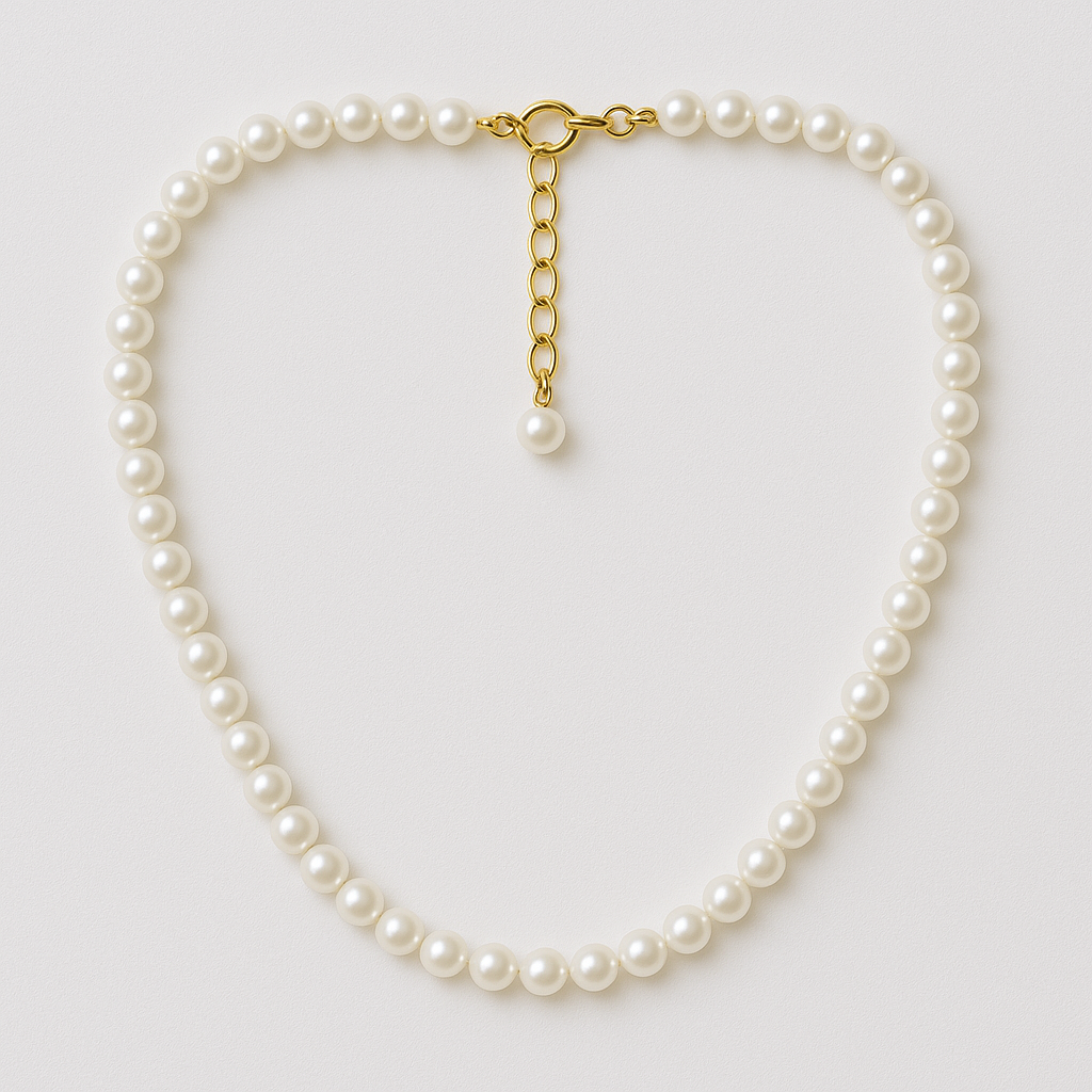 Necklace with 5 mm White Pearls Gold • length: up to 44 cm